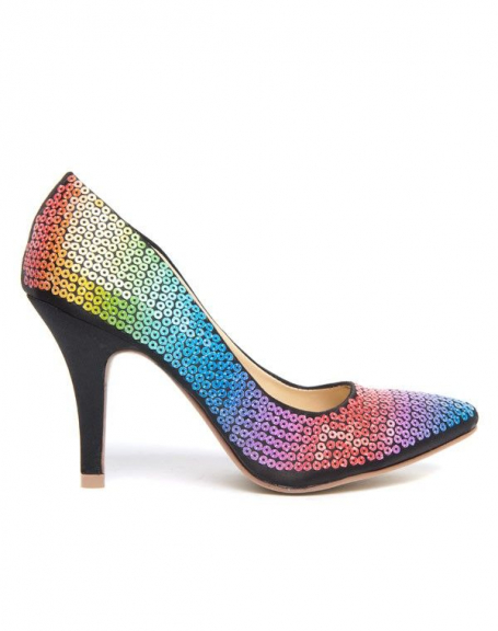 Rainbow colored pumps in mini sequins