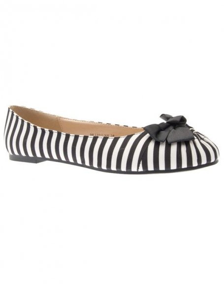 Raxmax women's shoes: Black / white striped ballerinas