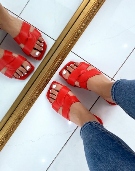 Red mules with wide crisscross straps