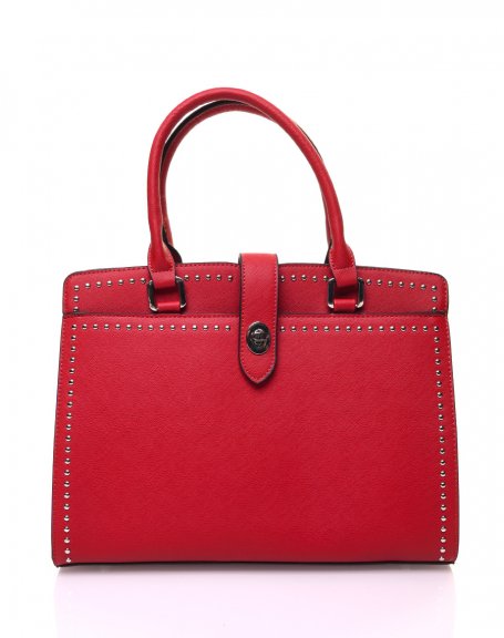 Red pearl handbag with small round studs