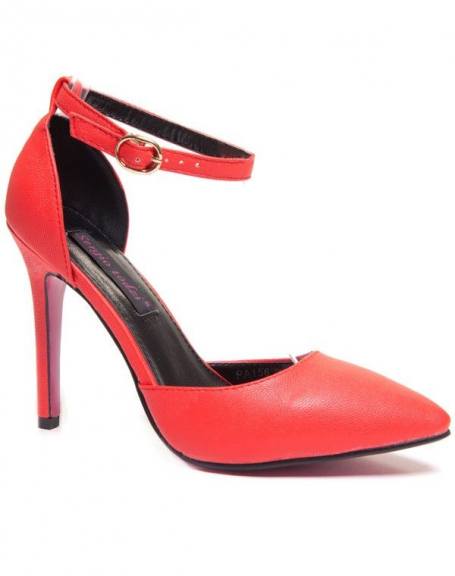 Red pump with cutout and thin heel