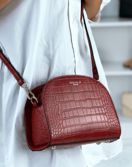 Red rounded croc-effect pouch