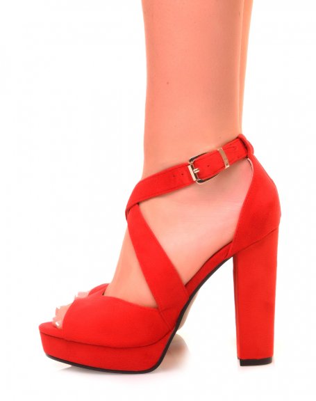 Red Suedette Chunky Platform Heel Sandals