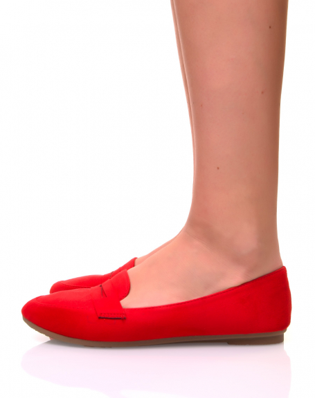 Red suedette loafers