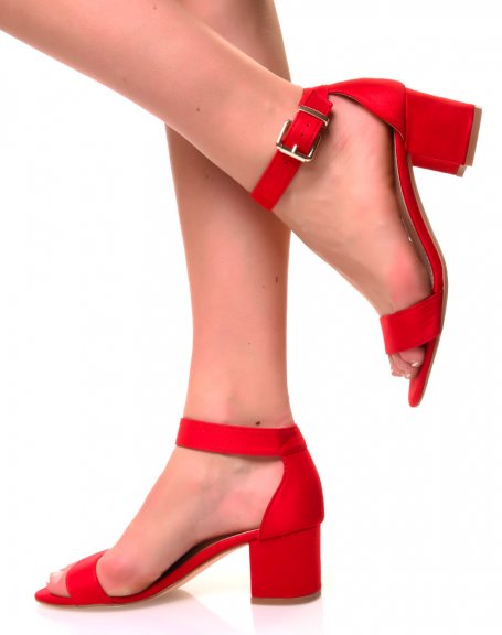 Red suedette low-heeled sandals
