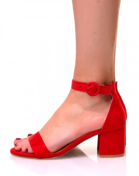 Red suedette sandals with square heels
