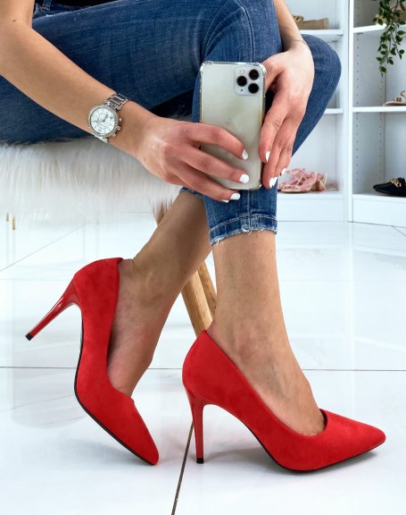 Red suedette stiletto heel pump