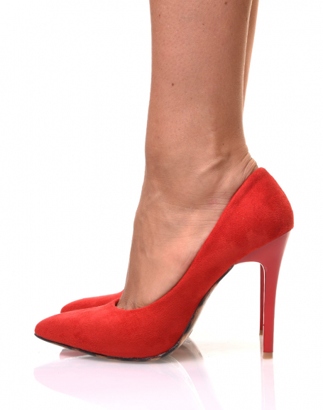 Red suedette stiletto heel pumps