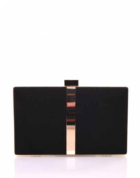 Rigid pouch in black suede and gold details