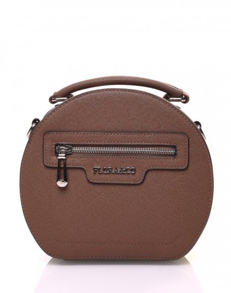 Round rigid shoulder bag, taupe briefcase type