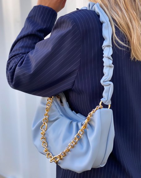 Sac à main besace bleu plissé à chaine dorée