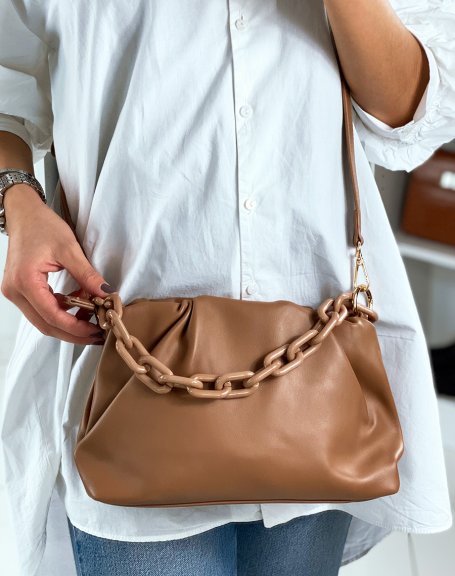 Sac  main forme besace taupe  fausses chaines