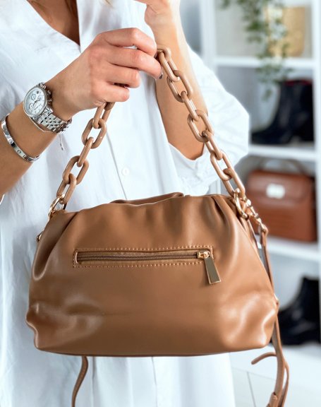 Sac  main forme besace taupe  fausses chaines