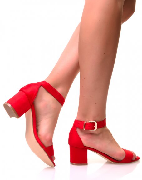 Sandales  petits talons en sudine rouges