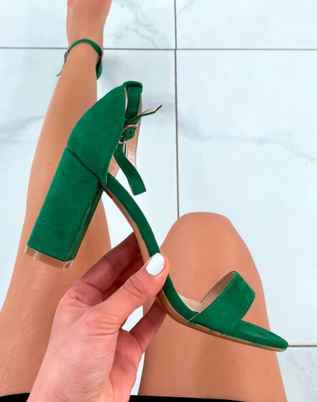 Sandales  talon en sudine vert  fines lanires