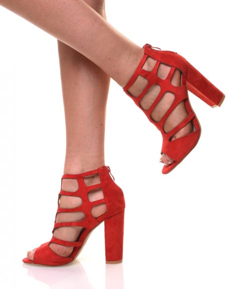 Sandales  talons en sudine rouges