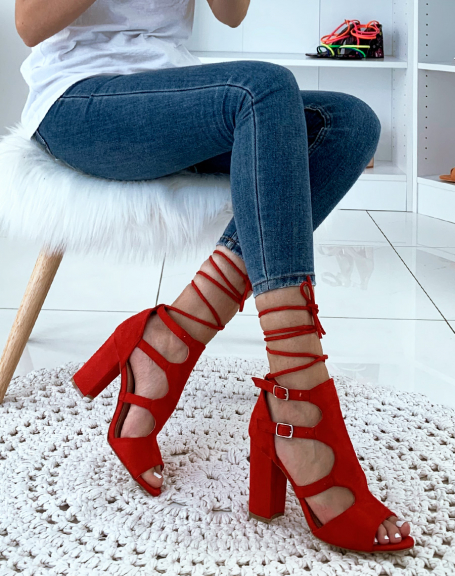 Sandales  talons rouges en sudine
