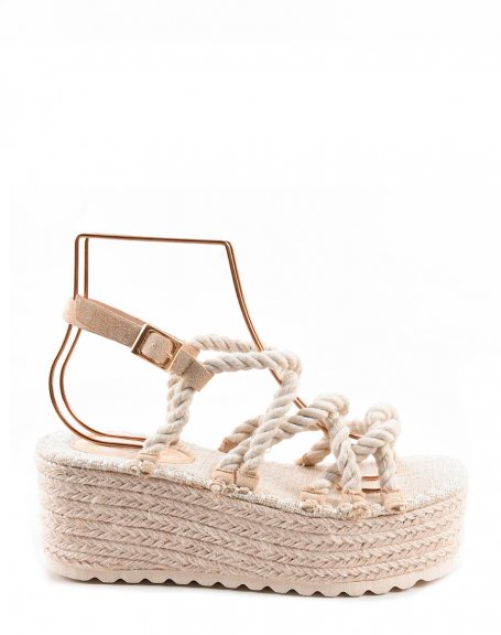 Sandales beiges à lanières style corde et semelle épaisse en toile de jute