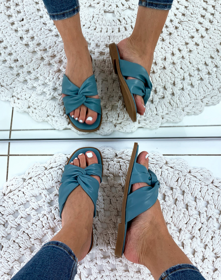 Sandales bleu plates  brides entrecroises