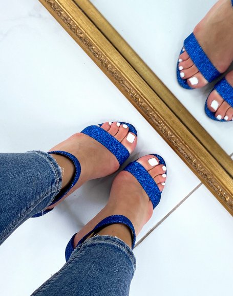 Sandales bleues pailletées à talon épais