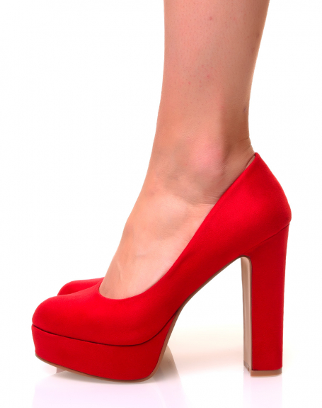 Sandales en sudine  plateforme rouge