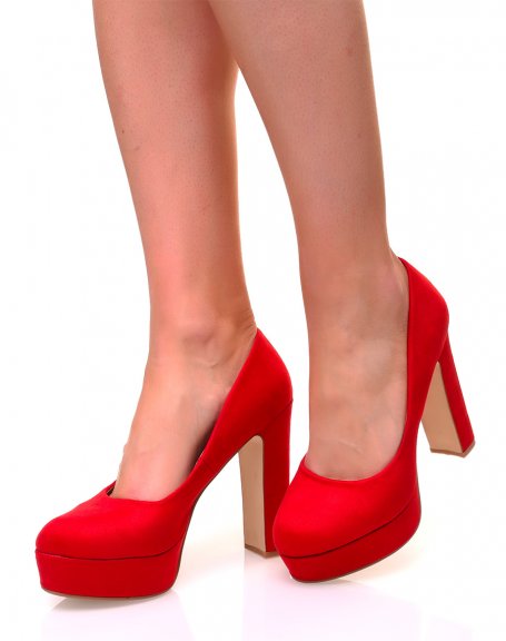 Sandales en sudine  plateforme rouge
