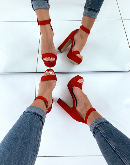 Sandales en sudine  plateformes rouge