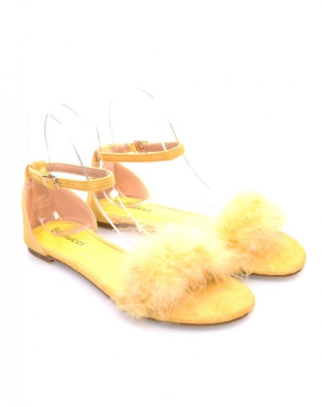 Sandales jaunes en sudine  plumes 