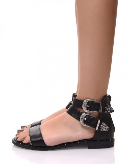 Sandales montantes  boucles noires