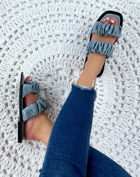 Sandales plates en simili cuir bleu