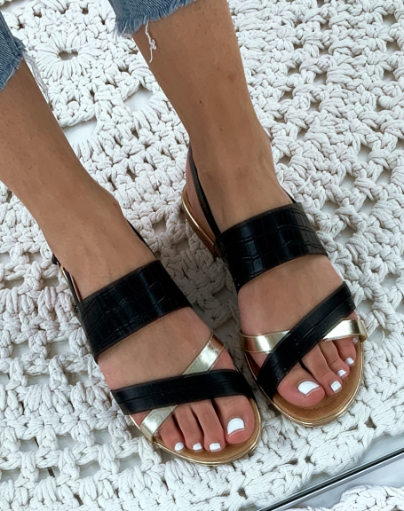 Sandales plates noires  bride large