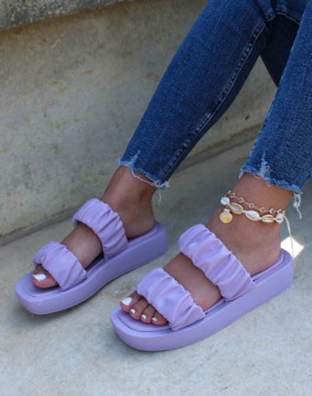 Sandales plates violet pastel  lanires froncs