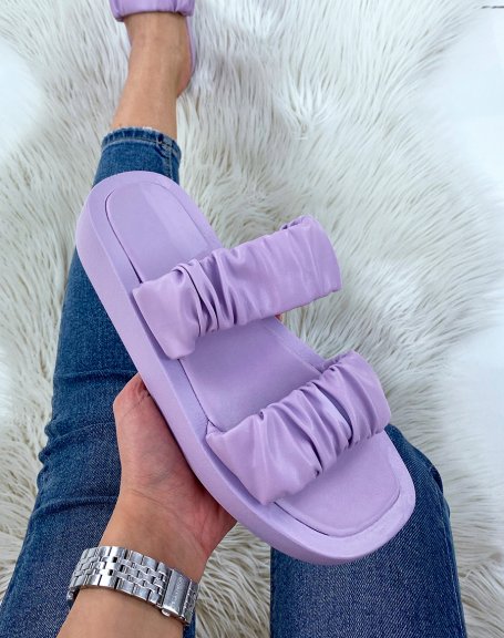Sandales plates violet pastel  lanires froncs