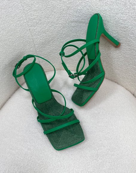 Sandales vertes  fine bride et intrieur toile de jute et talon aiguille