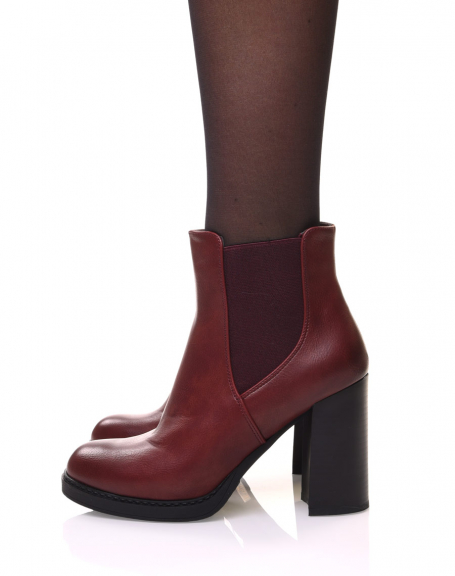 Semi-high elastic burgundy ankle boots