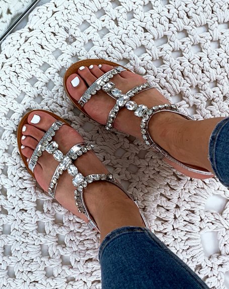 Silver sandals with fancy stones