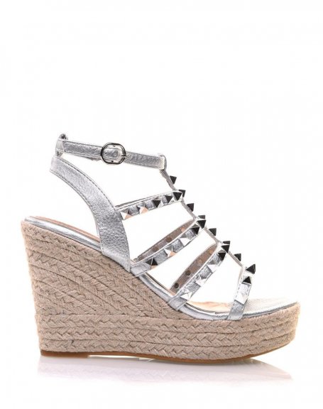 Silver studded wedge sandals