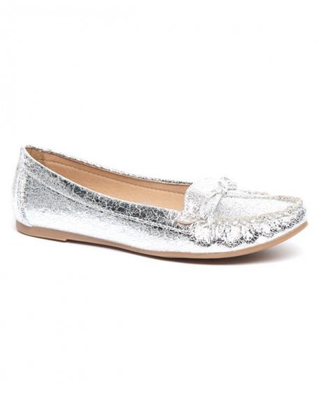 Sinly crackle effect women's silver moccasin