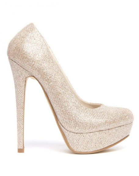 Sinly glitter platform pumps with white gold stiletto heels