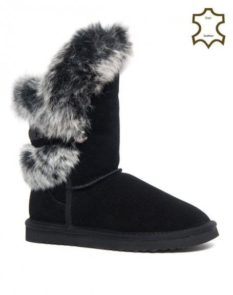 Sinly Shoes black snow boot with fur lining