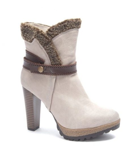 Sinly women's shoe: beige heeled boot