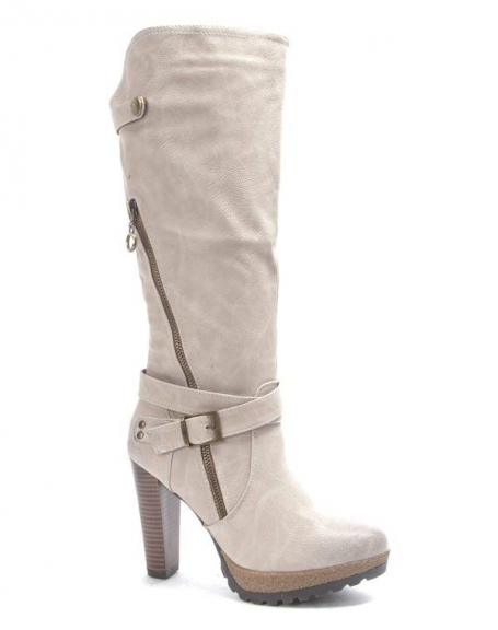 Sinly women's shoe: beige heeled boot