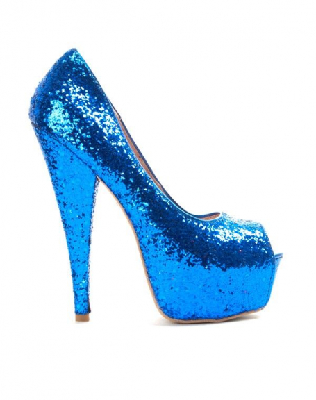 Sinly women's shoe: Blue glitter pump