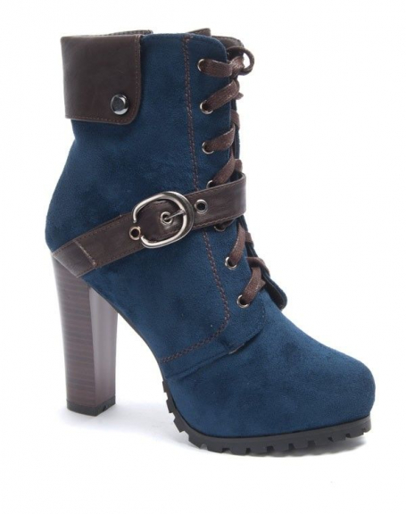 Sinly women's shoe: Blue heeled boot