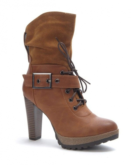 Sinly women's shoe: Camel vintage heeled boot