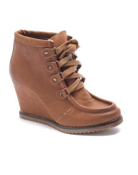 Sinly women's shoe: Camel wedge heel ankle boots