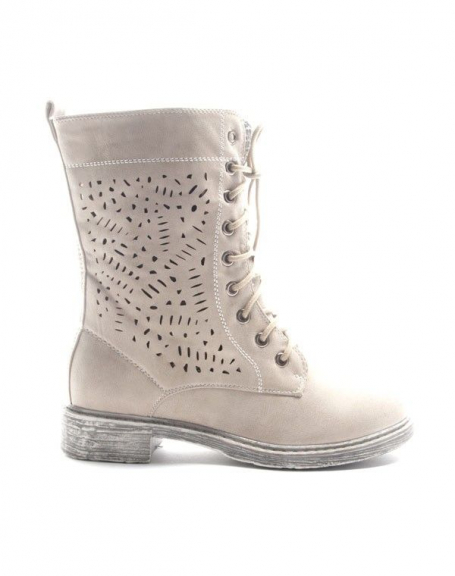 Sinly Women's Shoe: Perforated Boot - beige