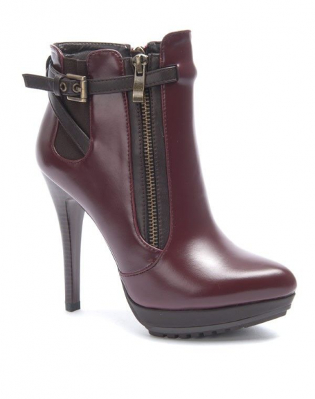 Sinly women's shoes: burgundy heeled boot