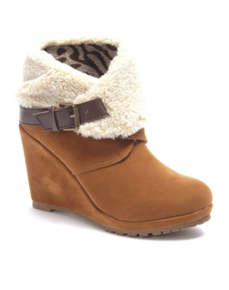 Sinly women's shoes: Camel wedge ankle boot
