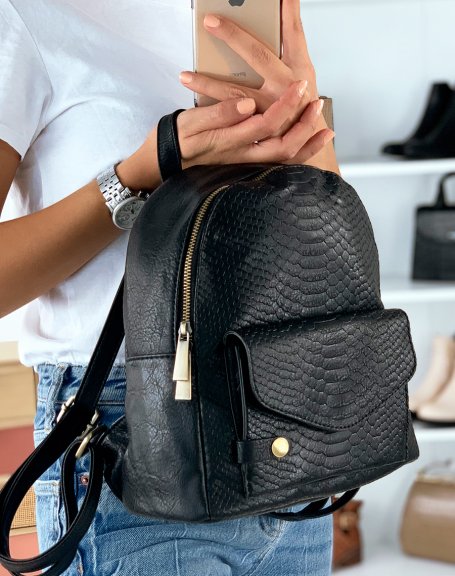 Small black croc-effect backpack